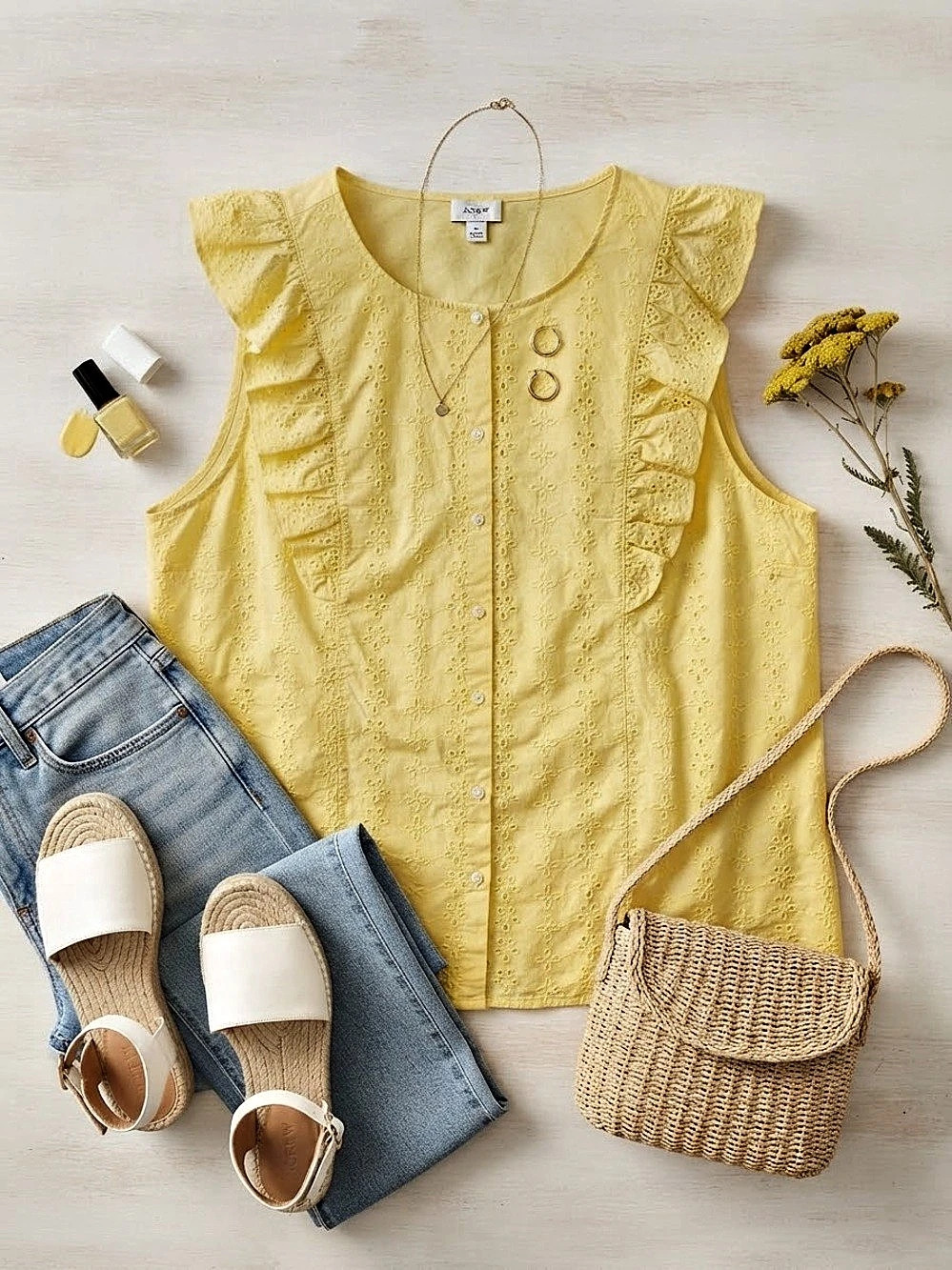 J.Crew Eyelet Ruffle Blouse in Yellow